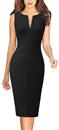 VFSHOW Womens Front Zipper Work Business Office Bodycon Dress Elegant Professional Career Church Party Pencil Sheath Dress (Black, X-Large) 3932 BLK XL