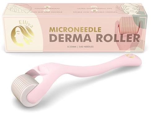 Elliya Pink Derma Roller with 0.25mm Titanium Needles - Face & Skin Care Tool with Case - Microneedle Roller for Smooth Skin - Home Skincare Routine