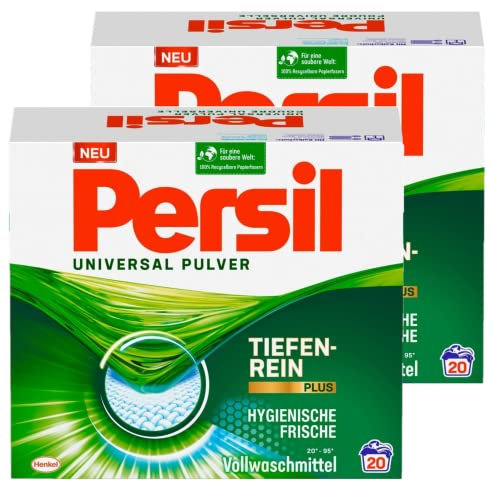 Persil Universal Pulver Waschmittel 40 (2 x 20 Waschladungen), Vollwaschmittel mit Tiefenrein-Plus Technologie bekämpft hartnäckigste Flecken für strahlende Reinheit