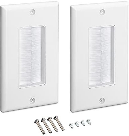 kwmobile Placca Passa-cavi - 2x Coperture Spazzola Passaggio Fili Elettrici - Cornice Copertura per Fori Pareti e Scrivania - Passa-cavo Bianco/Bianco