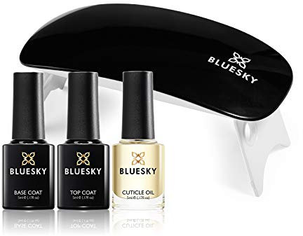 Bluesky Gel Nail Kit With Mini 6 W UV LED Travel Lamp, Gel Nail Polish Set, Top and Base Coat Set 5 ml, Cuticle Oil 5 ml