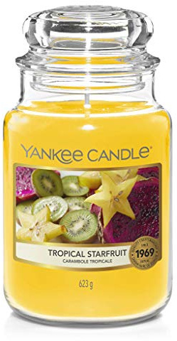Yankee Candle Tropical Starfruit, von der Sonne geküsst, süße Note von Saftiger Sternfrucht, Ananas und Zitrone, Brenndauer 110-115 Stunden, Groß, 1630404E