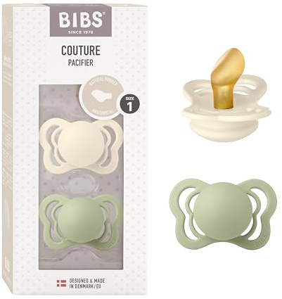 BIBS Couture Schnuller 2er-Pack, BPA-frei, Kiefergerechte Form. Naturkautschuk/Latex, Hergestellt in Dänemark. 0-6 Monate (2er Pack), Ivory/Sage
