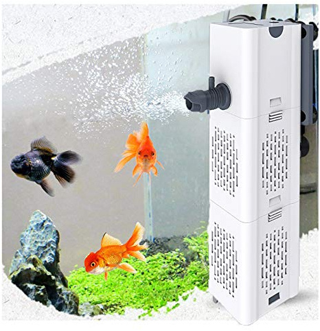 OsAtNb Aquarienfilter 6watt Multifunktionaler Aquarium Innenfilter, 6w Aquarien Filter mit 2 Filterschwämmen Wasserpumpe Sauerstoff Belüftung Wave Maker für 200L Aquarium (6W 500L/H)