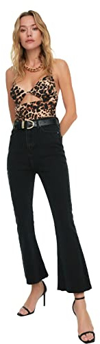 Trendyol Kvinnors antracit trailing disconnected High Waist Crop Flare jeans, 40