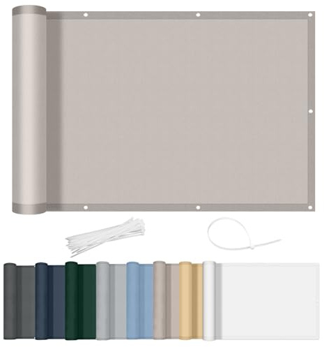 AXT SHADE Balkon Sichtschutz Wetterfest 120x500cm Balkonverkleidung Balkonabdeckung Balkonbespannung Blickdichte Windschutz und UV-Schutz mit Kabelbinder für Balkongeländer-Taupe