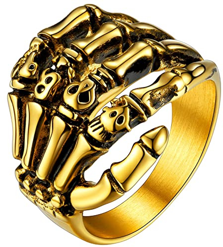 FaithHeart Edelstahl Totenkopf Schädel Fingerring Punk Gotik Bandring Skull Ring Knochen Fingerring mit Geschenkebox für Halloween Weihnachten Geburtstag