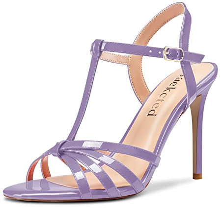 Saekcted Donna Spillo Alto High Tacco Heel Aperte sulla Punta Cinturino alla Caviglia Slingback Sandali da Matrimonio Dress Scarpe 10 CM Heels Viola Verniciata 44 EU