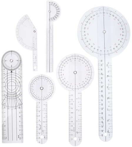 Ibasenice Goniometer Physiotherapy - 1pc Adjustable 360 Measure Goniometer Measuring Tool Angle Ruler Corner Ruler Knee Knuckle Goniometer Kit (6 Pcs)