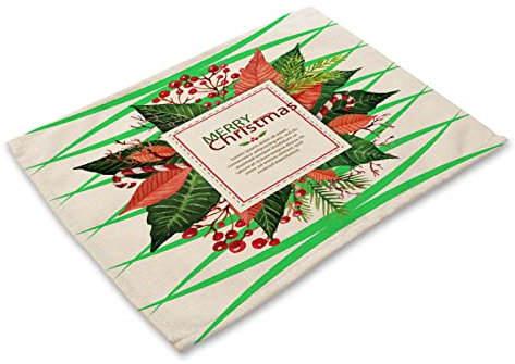 Manteles Individuales Verde De Navidad Salvamanteles Individuales Algodón Lino Lavable Individuales Mesa Resistente al Calor Bajoplatos Tapetes para Mesa Bajoplatos 30x45cm 4 Pcs