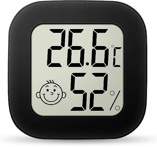 Ainiv 1 Stück Mini LCD Thermometer, Digital Thermometer Innen, Hygrometer Innen, Kabelloses, Luftfeuchtigkeit Meter für Babyzimmer Wohnzimmer Büro Gewächshaus (Schwarz)