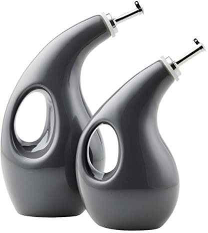 Rachael Ray Serveware - Set di bottiglie per erogazione di olio e aceto in ceramica, 2 pezzi, colore: grigio