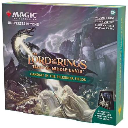 Magic: The Gathering The Lord of the Rings: Tales of Middle-earth Scene Box - Gandalf in Pelennor Fields (6 Scene Cards, 6 Art Cards, 3 Set Boosters + Display Easel)