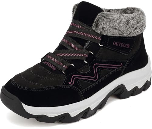 VTASQ Botas de Invierno Hombre Mujer Botas de Nieve Calentar Forradas Antideslizante Libre Botas de Senderismo Zapatos Trekking Negro 37 EU