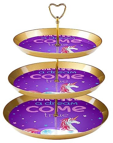 Dessert Table Display Set, Gold Cupcake Stand, Dessert Stands, 3 Tier Serving Tray, Cup Cake Tier Stand, Wedding Cake Stand for Dessert Table, Unicorn Purple