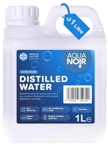 AQUANOIR Distilled Water - 1 Litre | Ideal for Steam Iron, Car Battery Top-Up, Distillation, and Cleaning | Made in UK