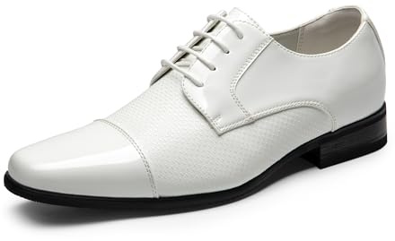 Bruno Marc Herr patent smoking klänning skor klassisk snörning formella Oxfords, Vit-pat, 47 EU