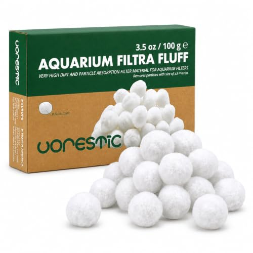 VORESTIC Filtra Fluff Filterwatte Aquarium 100 g, Filterschwamm-Balle O32 mm, Filtermaterial fur Innen- und Aussenfilter, Suss- und Meerwasser, 3 Mikron Feinfilterung, wiederverwendbar bis 5 Jahre