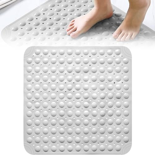 Esayeefo Duschmatte rutschfest, 48 x 48 cm Antirutschmatte für die Dusche mit Saugnäpfen und Abflusslöchern, Anti-Schimmel Badematte, Quadratisch Duschmatte
