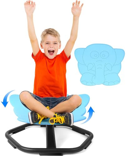 TERRAMUS Karussell Kinder Drehstuhl, Balance Drehhocker trainiert Physische Koordination und Gleichgewicht, 360°-Drehsitz Spielgeräte, Autismus-Sensorikspielzeug für Jungen und Mädchen (Blau)