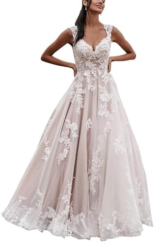 SEVENYXX Femmes Robes de Mariée Longue a - Word Civil Wedding Dress Princesse Dentelle Robe de Mode Nuptiale, Ivoire, 40