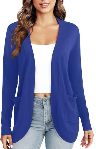 EXCHIC Femmes Décontractée Manche Longue Tricoté Cardigan Poids Léger À l'aise Avant Ouvert Manteau Chandails Longs avec Poches
