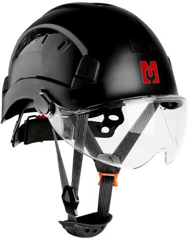Mustbau Casco di Sicurezza EN397, Cappello Rigido con Banda Assorbente e Visiera, Casco Regolabile da 53 a 63cm, Materiale ABS Resistente Per Uomini Donne - Nero