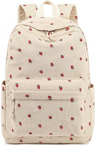 LEDAOU Rucksack für Teenager Mädchen Schulrucksack große Büchertaschen Grundschule High School Cord leichte Laptop-Taschen für Mädchen Frauen Casual Travel (1, Cord Erdbeerbein)