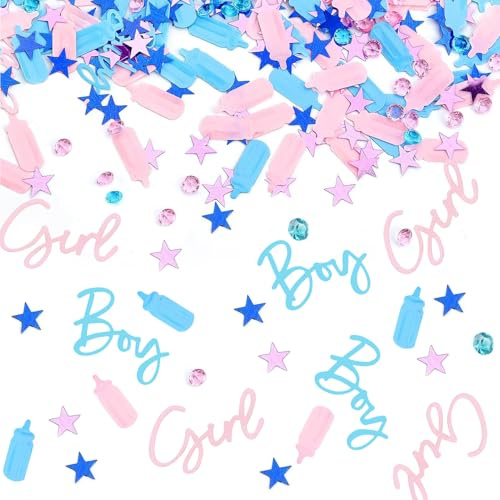 30g Baby Gender Reveal Confetti Decorations for Table, Blue+Pink | Baby Shower Confetti with Bottles Diamonds Stars Party Sprinkles Decor Confetti for Boy or Girls Birthday Party Supplies