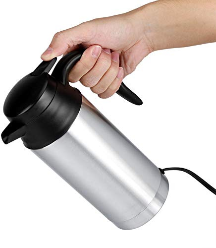 ZenithAur Stainless Steel Car Kettle, 750ml Portable Electric Kettle for Cars, 12V Travel Heating Cup with Cigarette Lighter for Hot Beverages