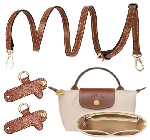 Schultergurt für Longchamp Tasche Damen, Schultergurt and Organizer für Longchamp Tasche Mini, Geldbörsen-Organizer, No-Punch, längenverstellbarer Ersatzriemen aus Leder, mit mehreren Taschen(1.2CM)