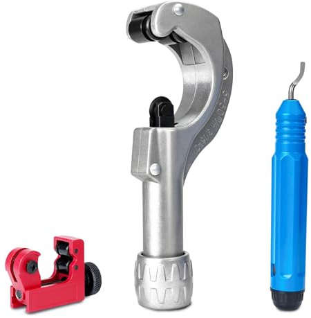 HYCHIKA Pipe Cutter Set 3-50mm / 0.1-2 with deburrer - Versatile Pipe Cutter for All Common Metals Such as Copper, Aluminium or Plastic (e.g. PVC & PE) Also as Composite Pipe
