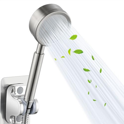 Cabezal de Ducha de Mano Totalmente Metálico, Cabezales de Ducha de Alta Presión Voolan, Cabezal de Ducha de Mano Níquel Cepillado con Cinta de Teflón, Redondo