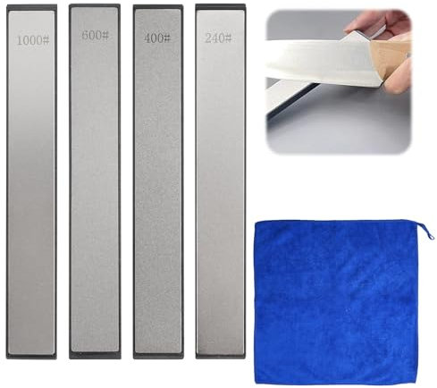 4 Piezas Piedra De Afilar, Piedra De Afilar Cuchillos, Piedras De Afilar, Piedra Afilar Cuchillos Profesional, Grano 240/400/600/1000 con Base, Piedras Afilar Cuchillos, para Cocina, Exteriores