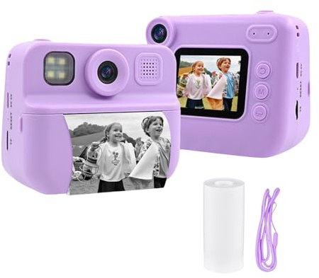 Andoer Cámara instantánea para niños, cámara digital para niños con papel impreso, pantalla de 2,0 pulgadas Cámara de viaje para niños y niñas de 3 a 14 años (morado)