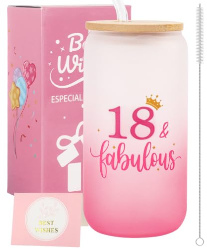 18th Birthday Gift for Girls, Gifts for 18 Year Old Girls Glass Cup 16oz.