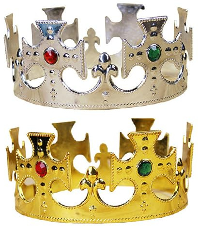 Trrymbbe 2pcs King and Queen Crown Crown Juego de oro ajustable y rey Corona Accesorios de vestuario de plástico liviano para fiesta de cumpleaños Coronas de oro y plata para hombres