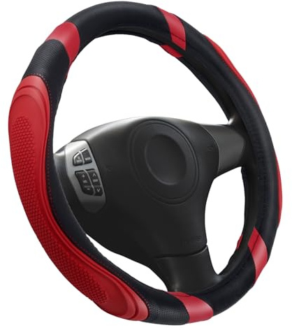 Lenkradbezug Auto, Leder Lenkradabdeckung, Atmungsaktiver Rutschfester Lenkradhüllen, Universell 36-38 cm Auto Lenkrad Schutzhülle, Lenkradbezug für Die Meisten Fahrzeuge (Rot)