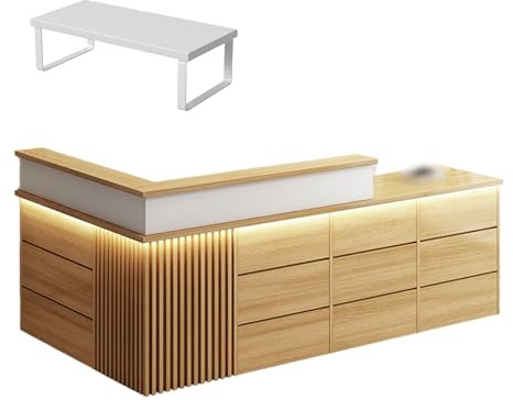 GNNymphyte Mostrador De Recepción Moderno, Bandeja para Teclado Y Amplio Espacio De Almacenamiento, Luces LED, Adecuado para Hoteles, Oficinas Comerciales Y Hoteles(Brown,Right_140X60X100CM)