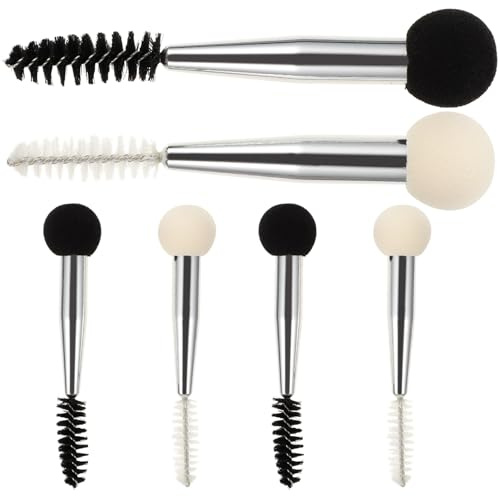 TOPPERFUN 6 pezzi Pennelli Trucco Doppia Punta con Spugnetta per Sopracciglia e Ciglia Strumenti Make Up Viso e Occhi per Fondotinta e Ombretto Design Ergonomico Bianco e Nero con Tubo