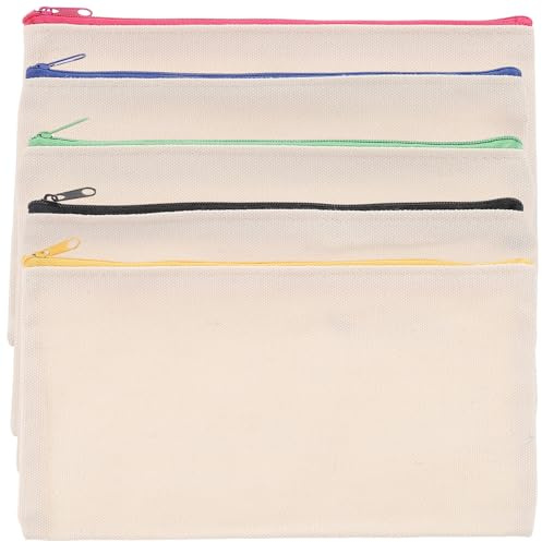 NIYANGLE Selbstgemacht Federmäppchen 5 Stück Segeltuch mit Reißverschluss Leere Stifttasche zum Bemalen Kosmetik und Aufbewahrungstasche für Reisen und Schule