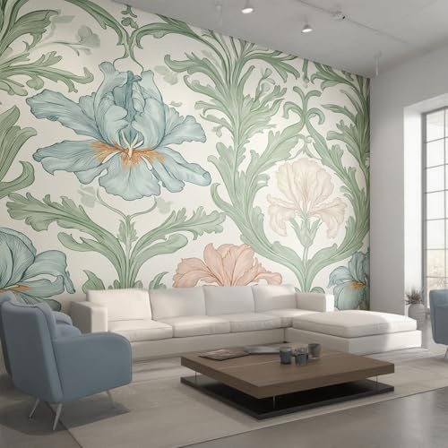 William Morris Wallpaper Green, Vintage Floral Wall Paper for Bedrooms, Home Decor Photo Wallpaper for Living Room 350x256 Non-Woven Wall Mural W&60
