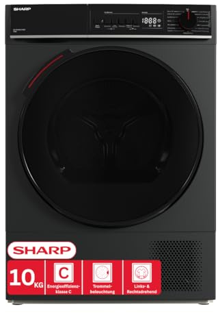 SHARP KD-WNHB0S9GAC-DE Wärmepumpentrockner (10 kg, EEK C), (15 Trockenprogramme, 20 Min. Kurzprogramm, WiFi, Edelstahltrommel mit LED-Beleuchtung), Espresso Gray