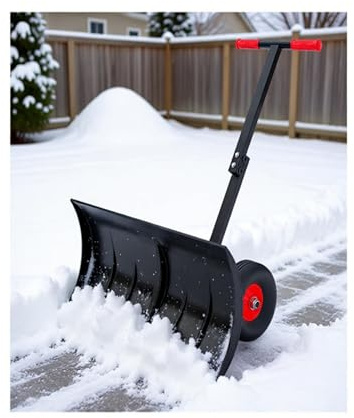 Pala da neve a spinta manuale con ruote, impugnatura ad angolo-altezza regolabile for facilitare la pulizia di passaggi pedonali, patio e vialetti(100x43cm)