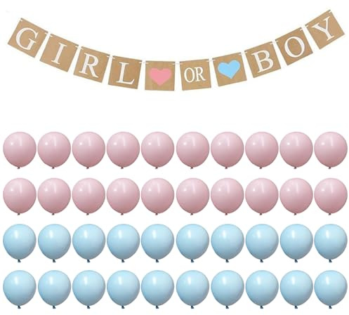 Lot de 21 décorations de fête de révélation du sexe, décoration pour garçon ou fille, guirlande pour fête prénatale, ballons pour révélation du sexe, ballons roses et bleus, décoration pour bébé