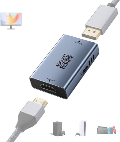 Active HDMI to DisplayPort Adapter - 8K@60Hz 4K@120Hz 2K@240Hz, Uni-Directional HDMI Female to DP Female with USB-C Power, HDR VRR 10Bit for PS5 Xbox Switch Dock PC Laptop