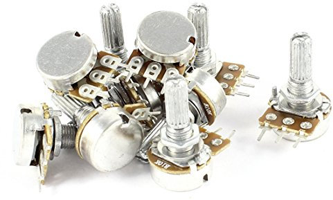 Aexit 10 Piezas Terminal de 3 clavijas 10K ohmios Ajuste de la parte superior del eje estriado Potenciómetro giratorio de potenciómetro cónico rotatorio de forma (model: Y1338VIX-7350ZD) cónica lineal