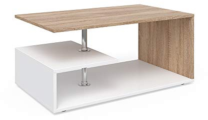 Vicco Couchtisch Guillermo, Weiß/Sonoma, 91 x 52.6 cm | zur Aufbewahrung von Zeitschriften und Fernbedienungen
