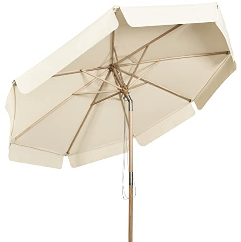 COSTWAY Parasol de Jardin Extérieur, Parasol Inclinable avec Lambrequin, 8 Baleines en Bois Blanc, Protection UV, pour Balcon/Jardin/Terrasse (Beige)