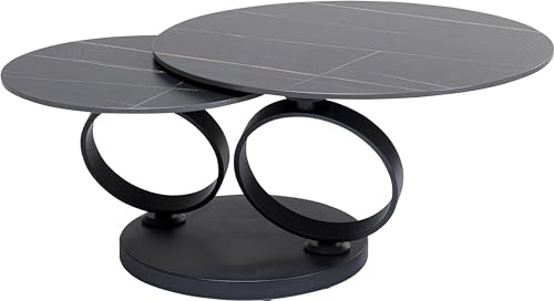 Kare Design Couchtisch Beverly, Schwarz, Wohnzimmertisch, Besitelltisch, Keramik Tischplatte, Stahl Fuß, 360 Grad drehbar, 43x133x80 cm (H/B/T)